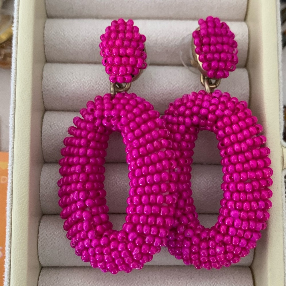 J.Crew Beaded Oval Drop Earring in Magenta